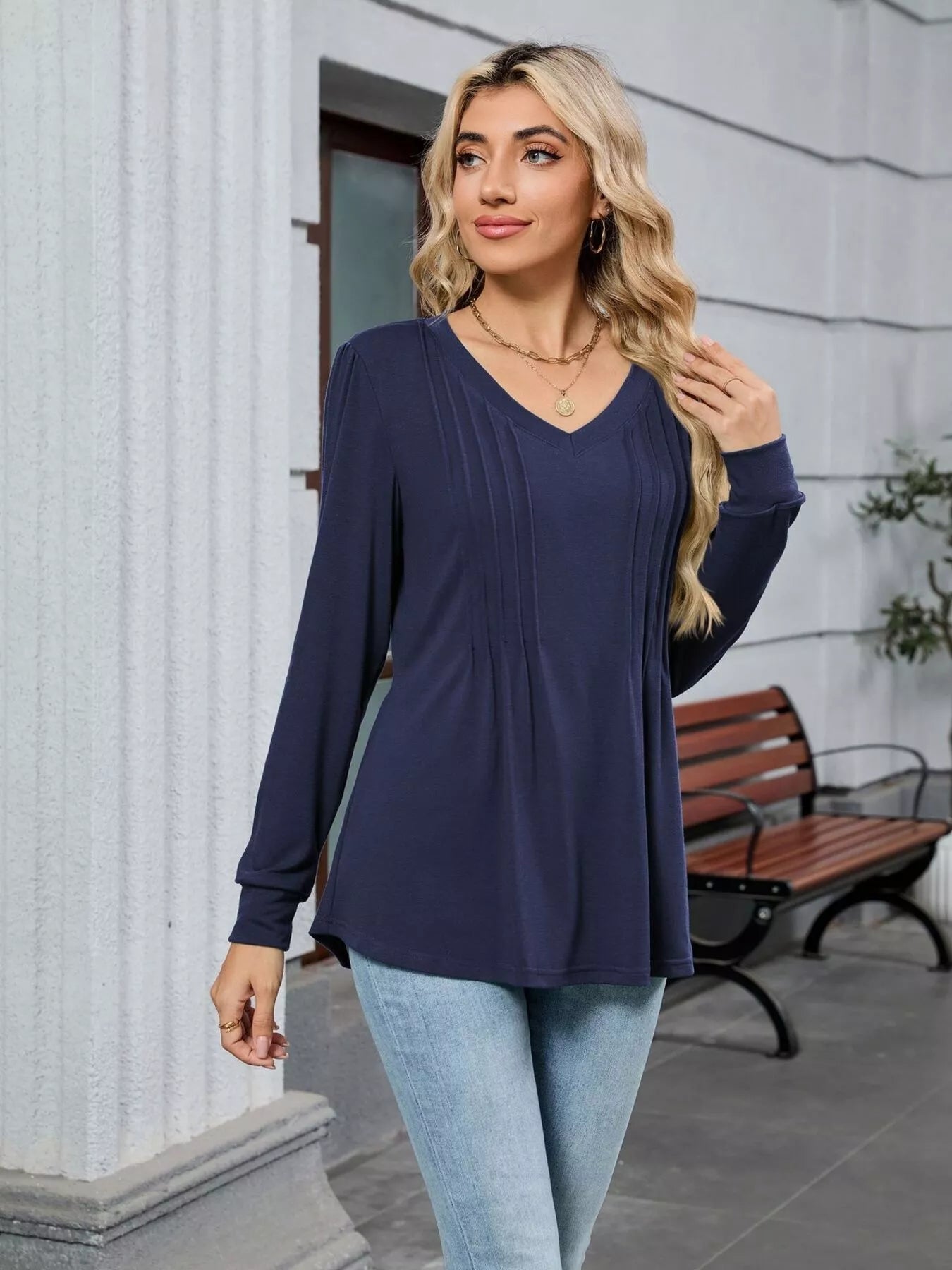 V-Neck Long Sleeve Relaxed Fit T-Shirt