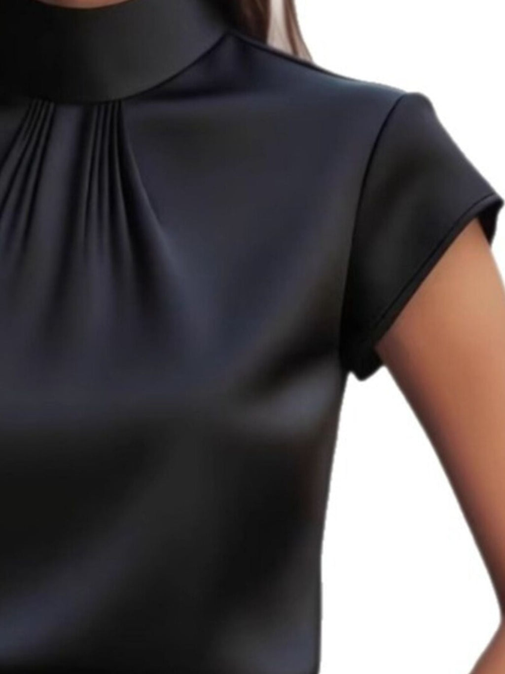 High Neck Cap Sleeve Satin Blouse