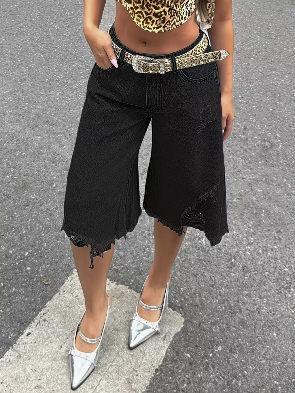 Raw Hem Distressed Denim Shorts