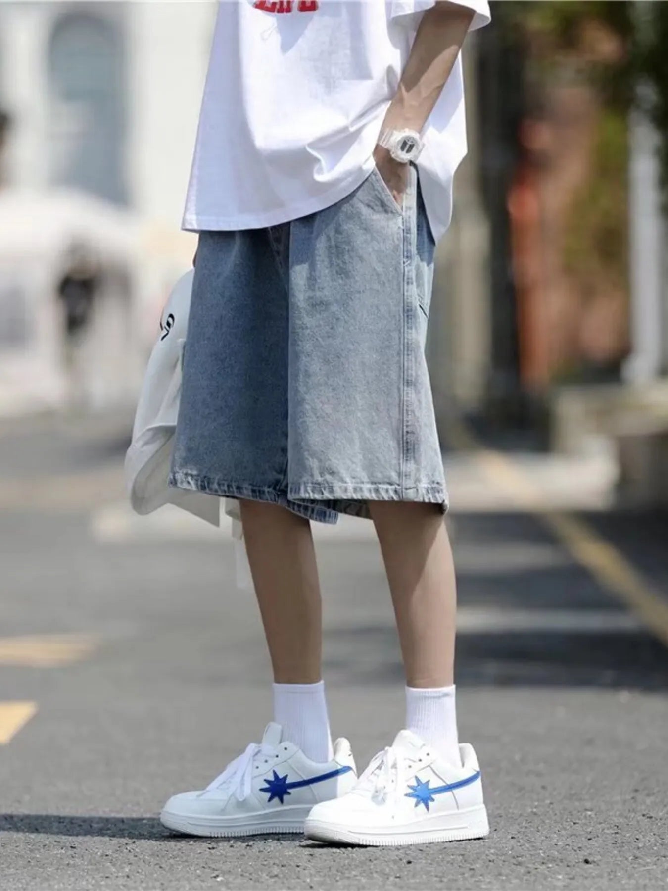 Men's Plus Size Loose Fit Washed Denim Shorts