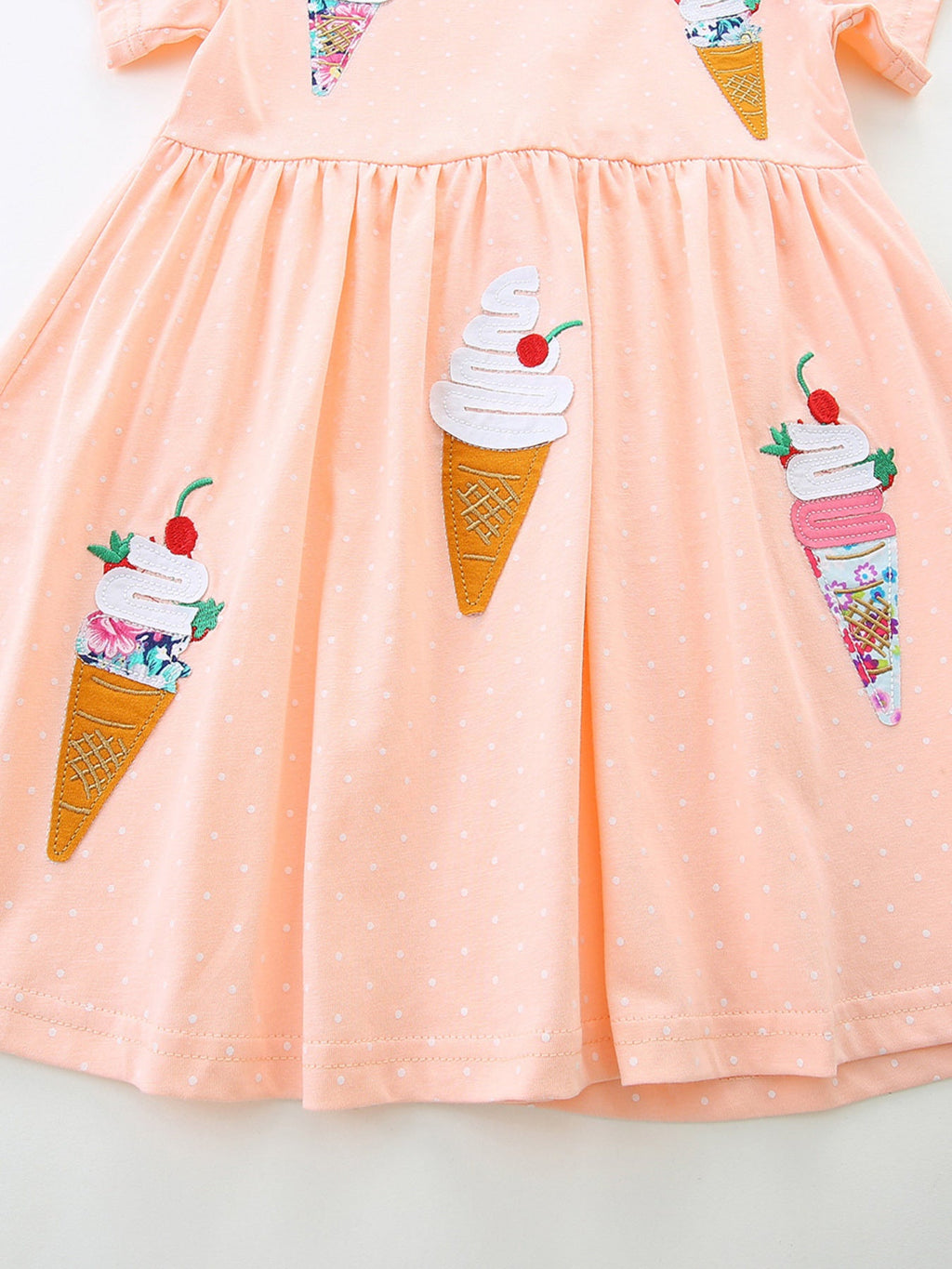 Children's Ice Cream Applique Round Neck Dress