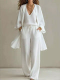 V-Neck Top & Cardigan & Pants Three-Piece Set