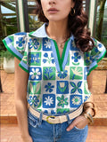 Floral Print Collared Blouse with Flutter Sleeves