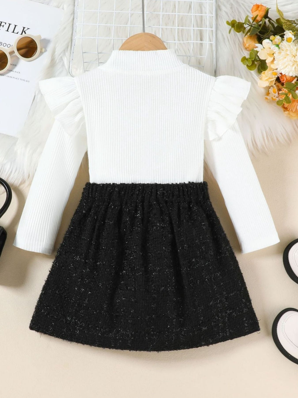 Children's Ruffle Sleeve Top & Tweed Skirt Set