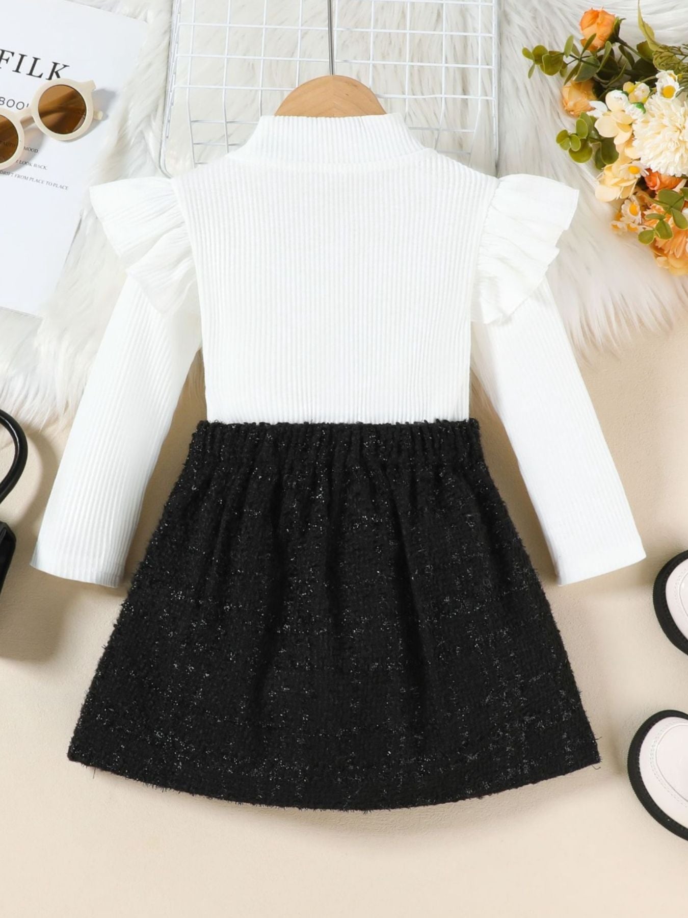 Children's Ruffle Sleeve Top & Tweed Skirt Set