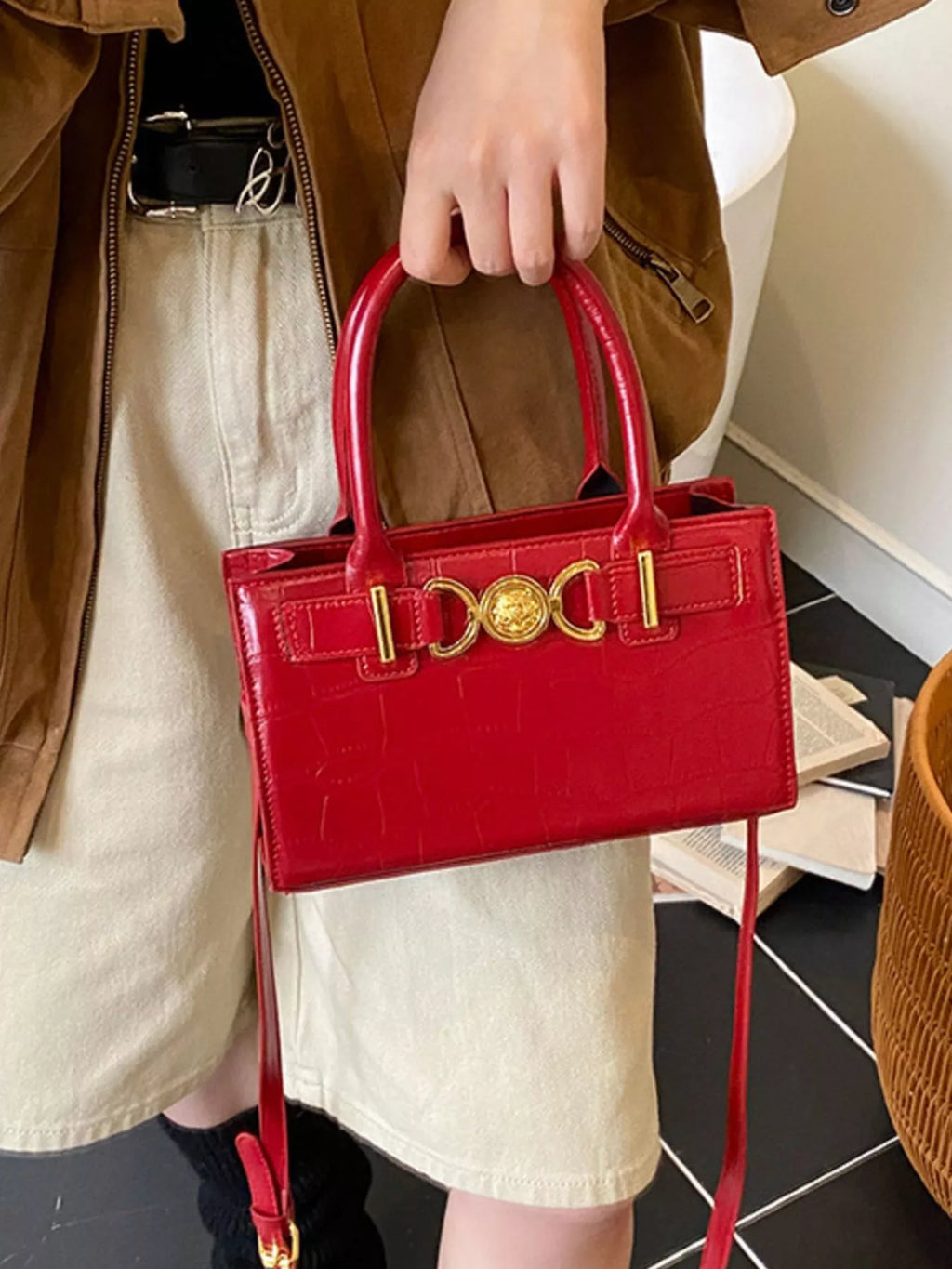 Crocodile Embossed Crossbody Bag