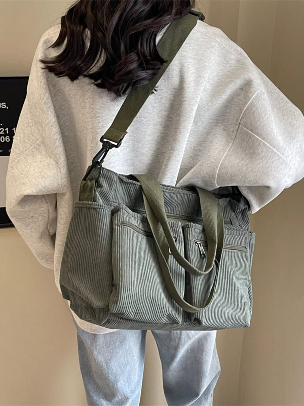 Corduroy Multi-Pocket Crossbody Bag