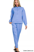 Zenana Scuba Half Zip Pullover and Jogger Set