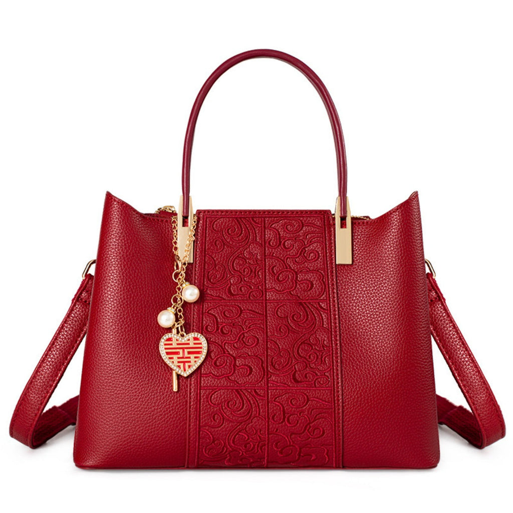 Embossed Leather Top Handle Handbag