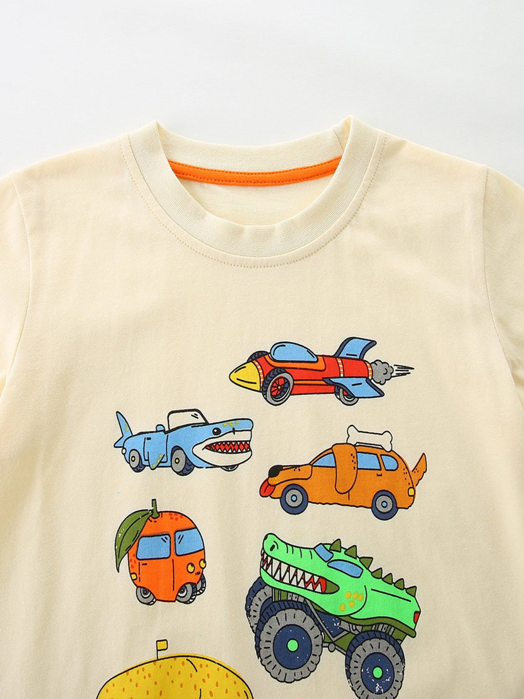 Children's Vehicle Print Crew Neck Short Sleeve T-Shirt