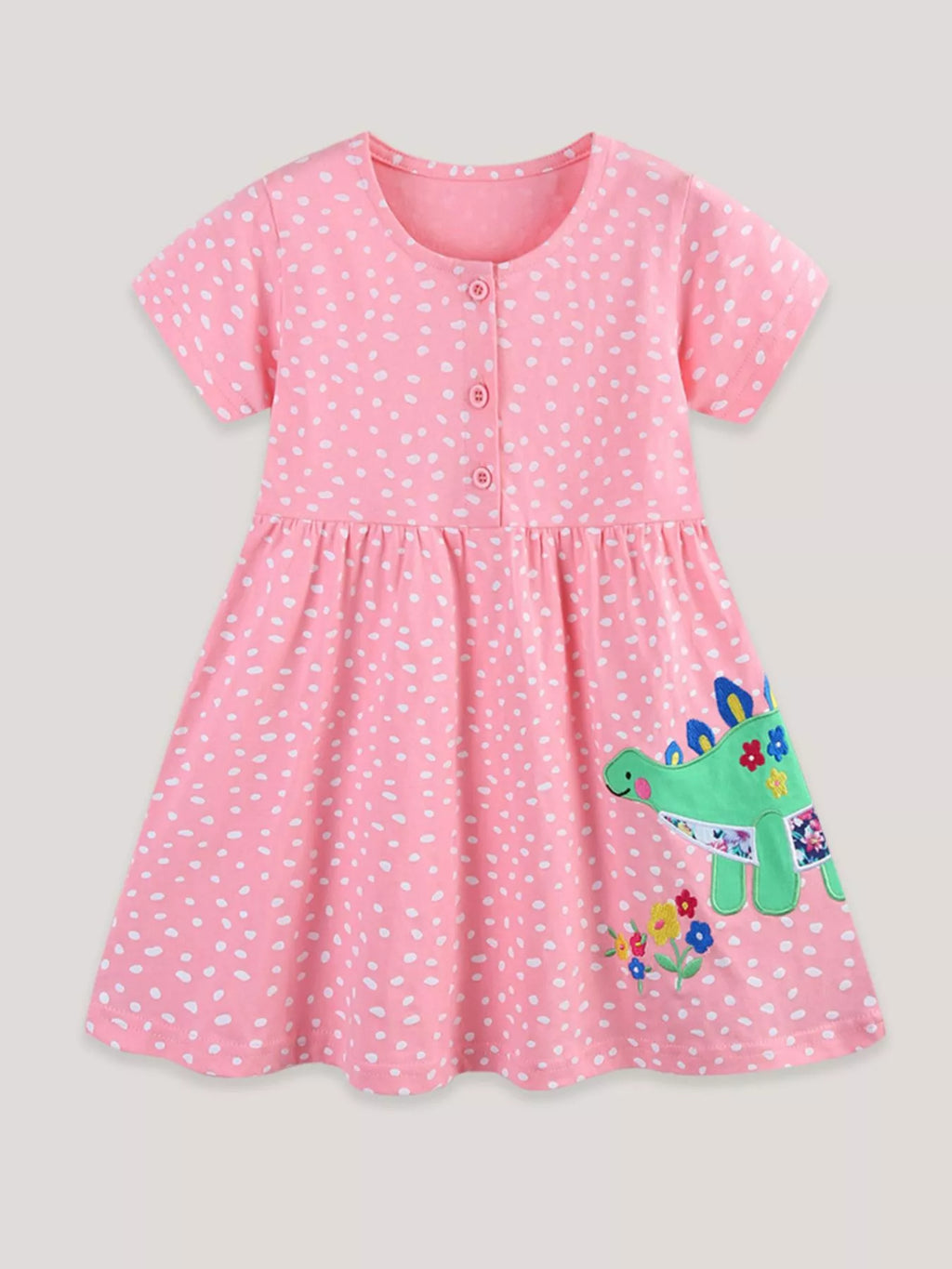 Children's Dinosaur Polka Dot Short Sleeve Dress