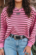 Stripe V Neck Drop Shoulder Long Sleeve Top