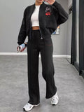 Zip Up Dropped Shoulder Outerwear and Pants Set
