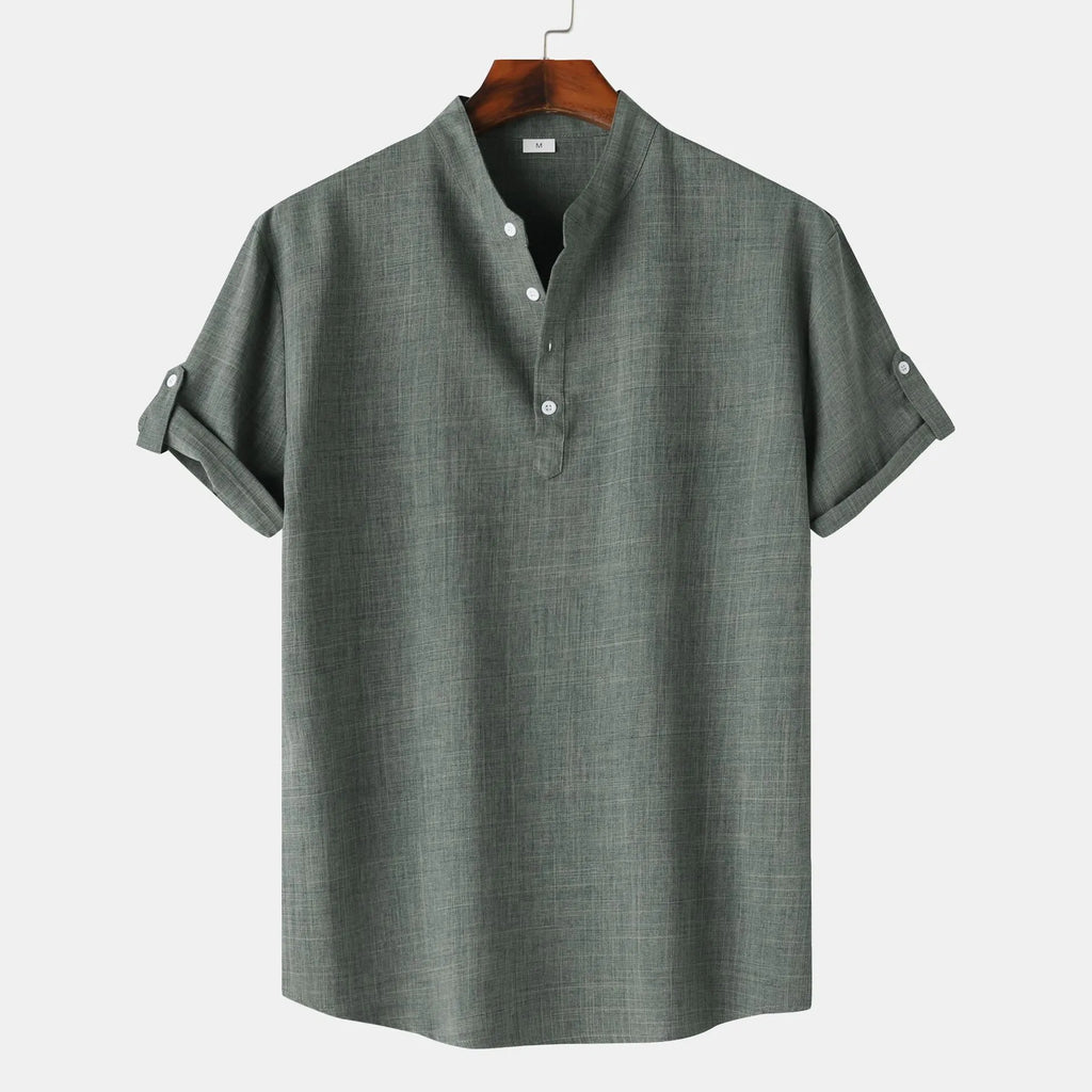 Men's Casual Short Sleeve Henley Blouse