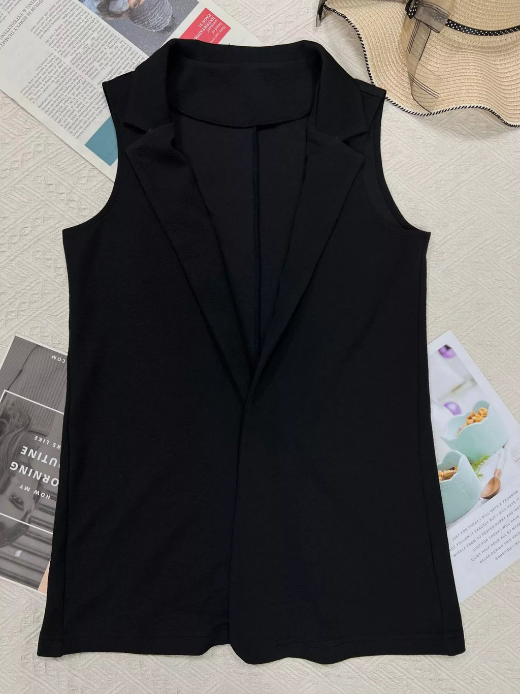 Sleeveless Notch Collar Longline Vest Coat