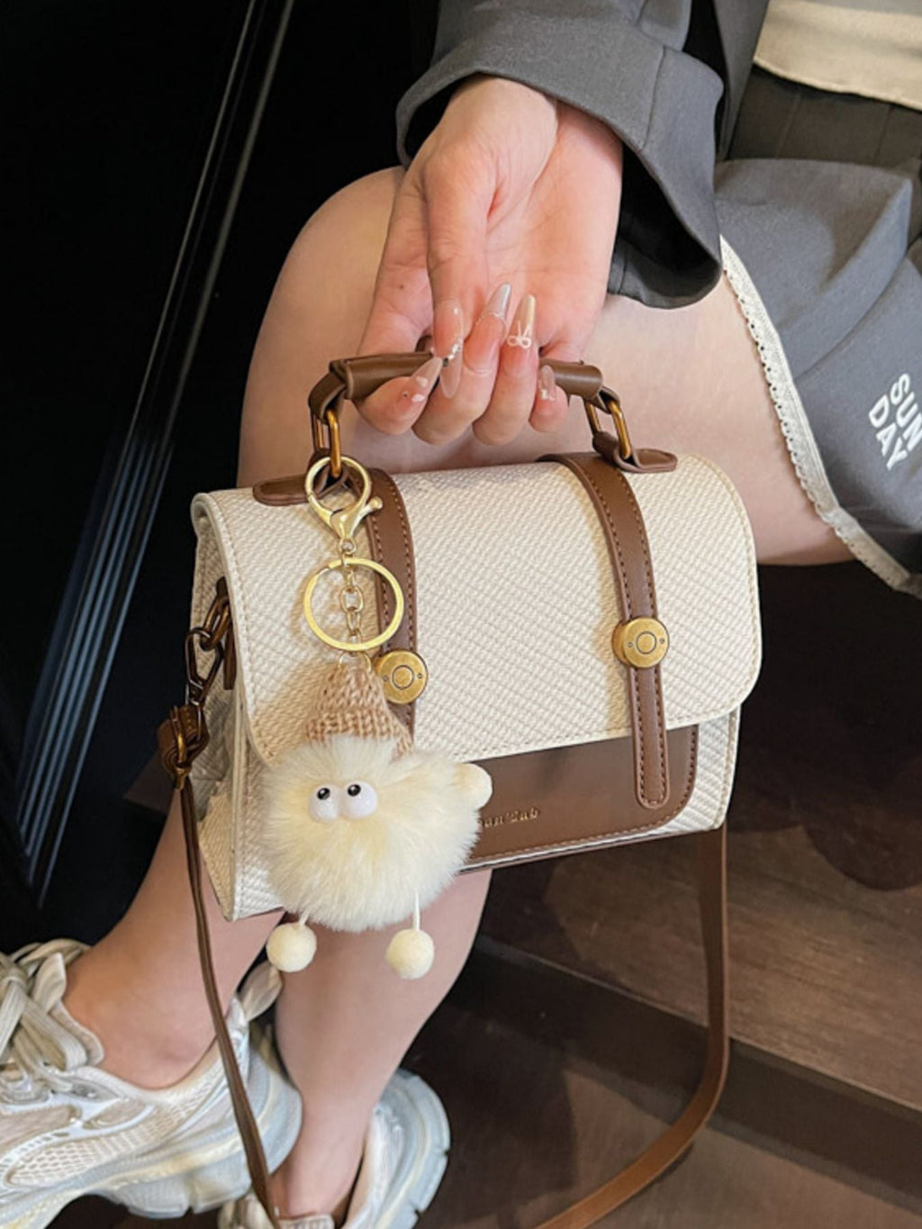 Vintage Style Flap Crossbody Bag with Charm