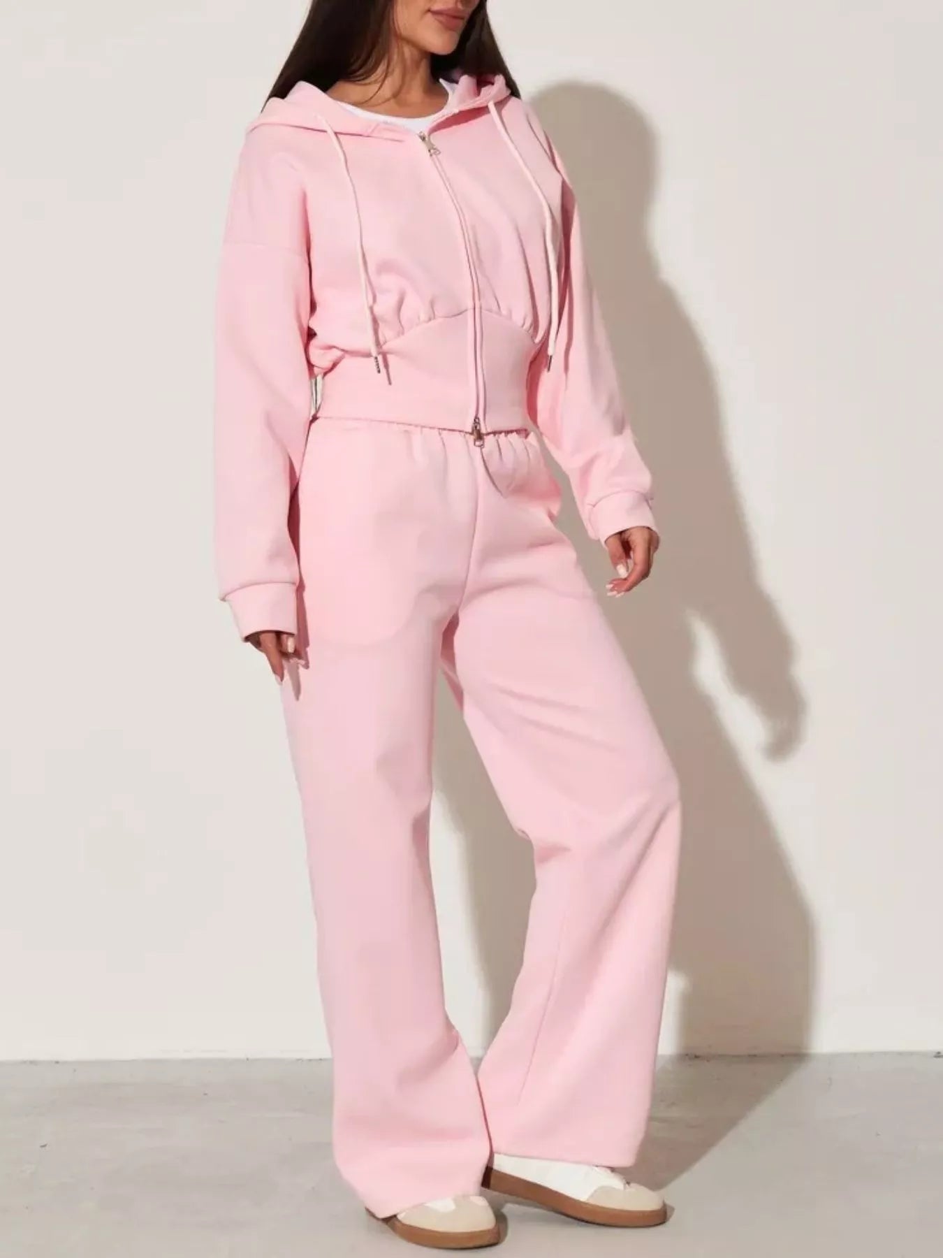 Zip-Up Hoodie and Wide-Leg Pants Set