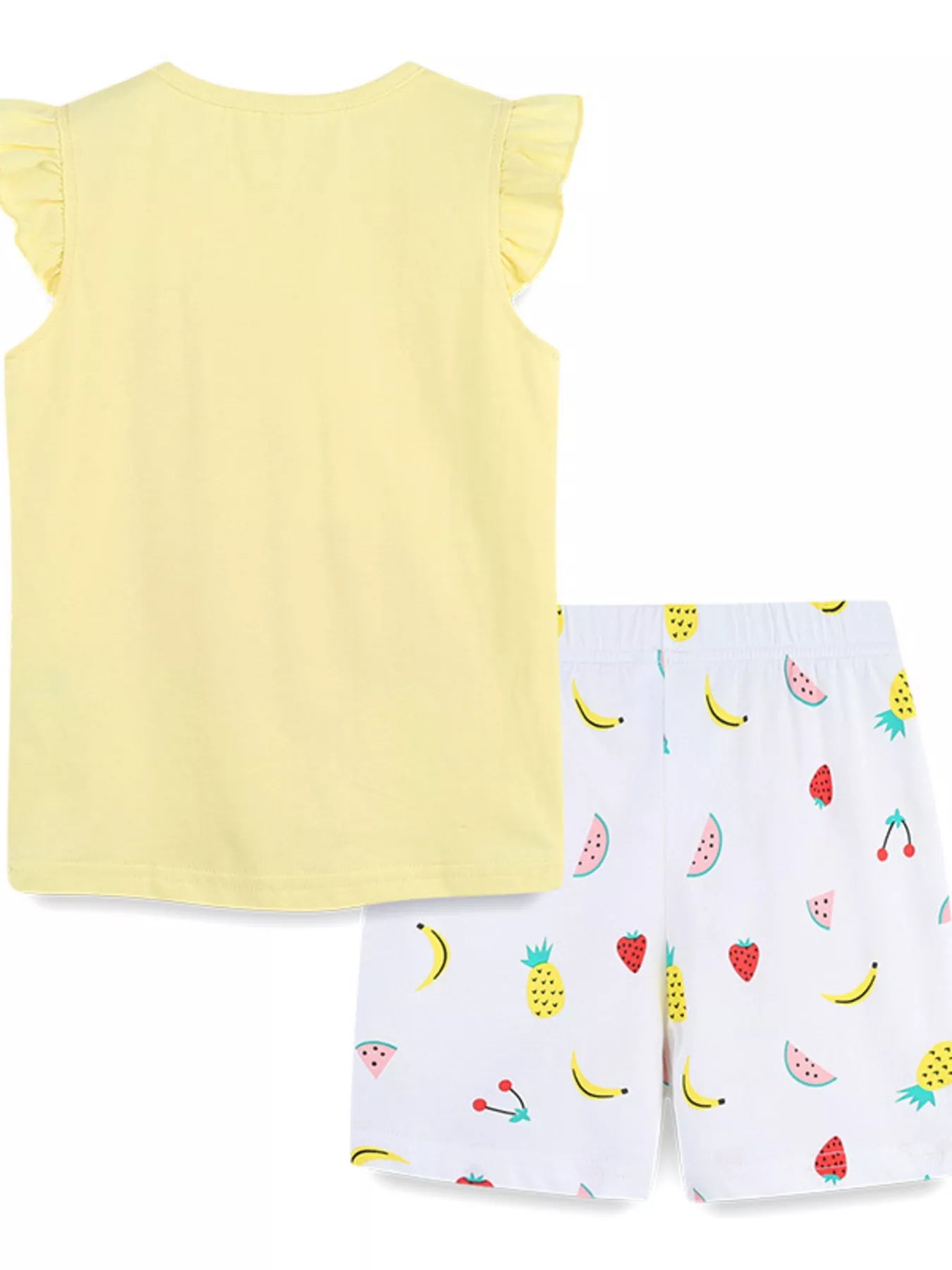 Children's Ruffled Flamingo Top and Fruit Print Shorts Set