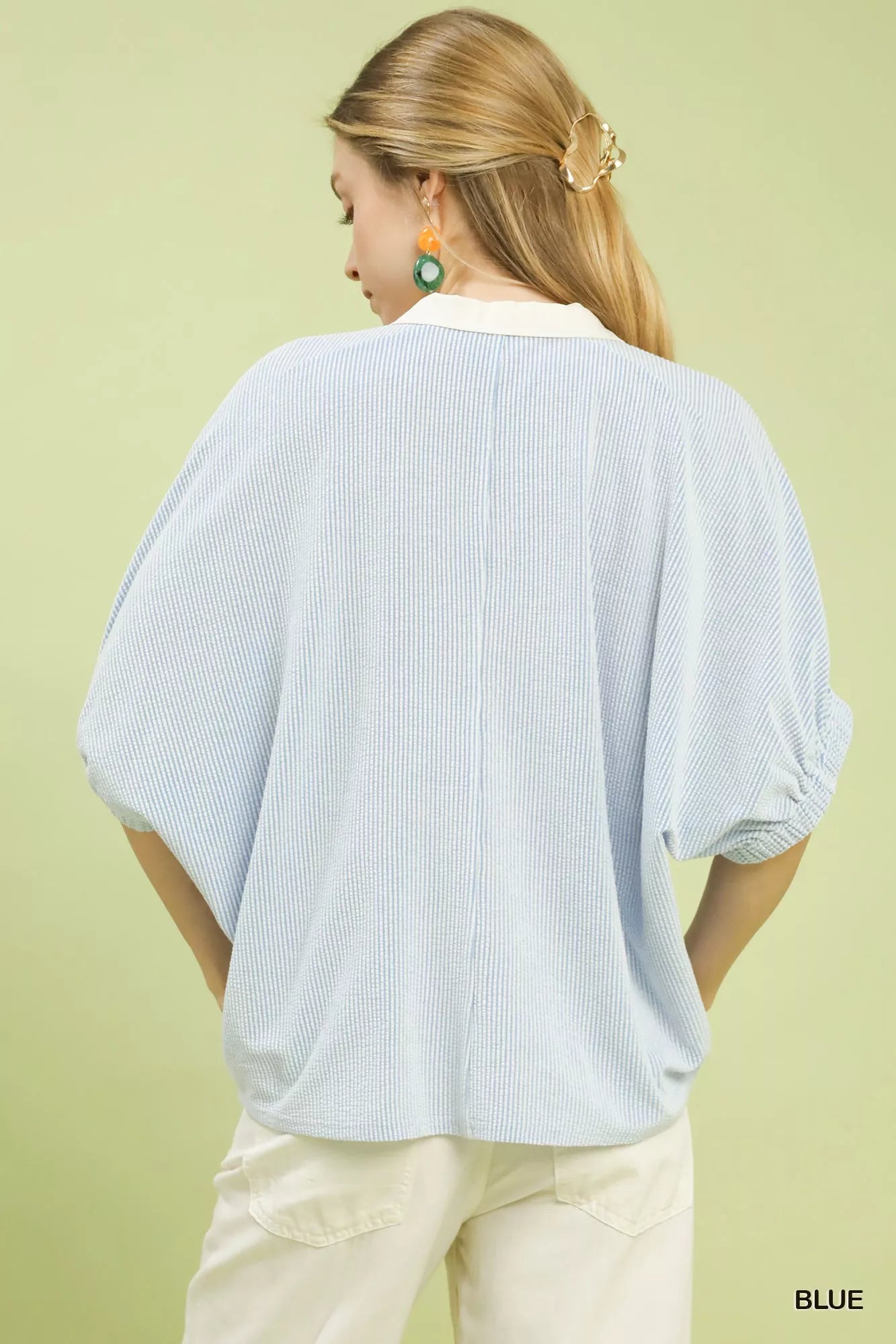 Contrast Collar V-Neck Top