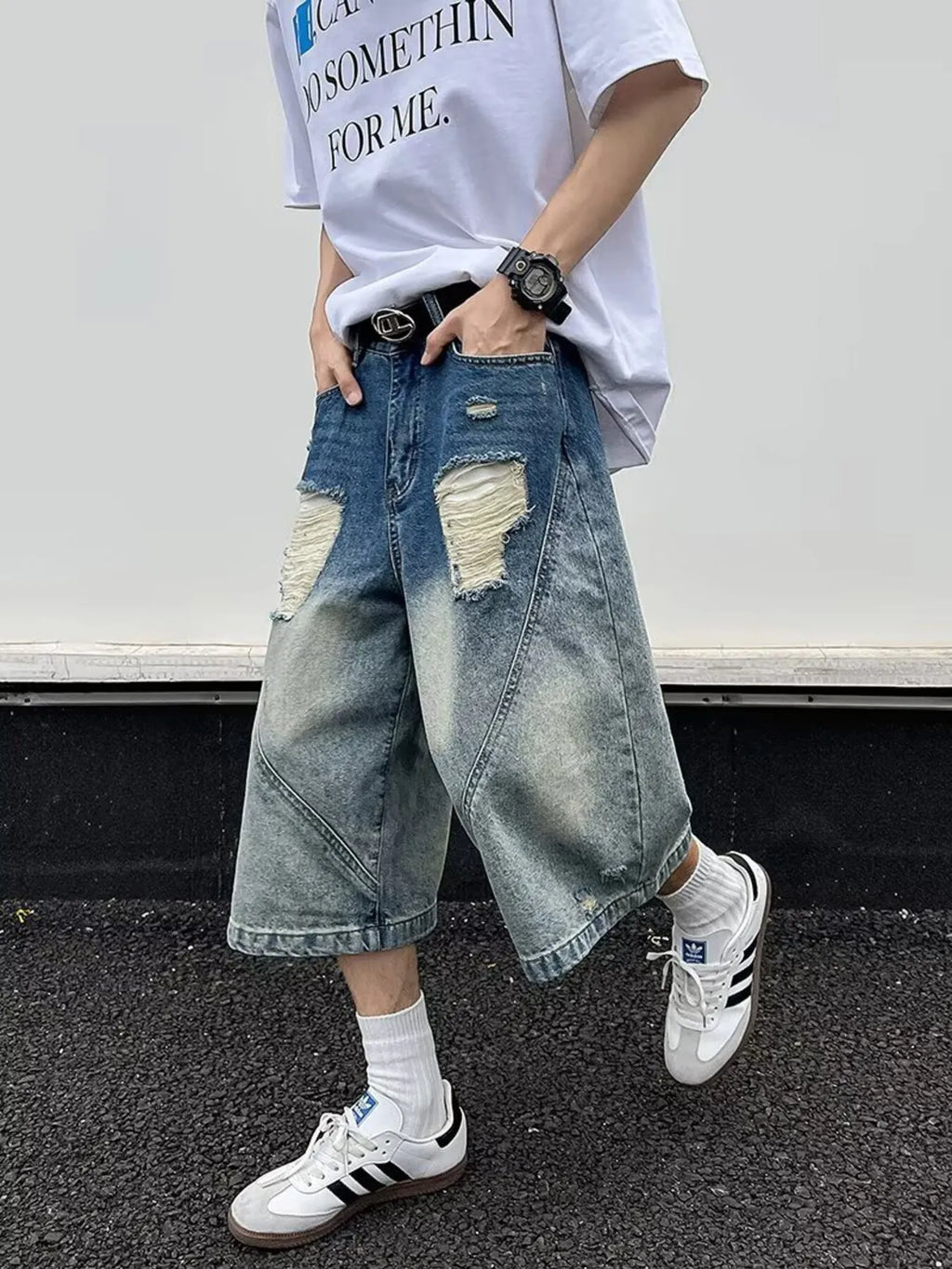 Men's Full Size Wide-Leg Denim Shorts Plus Size