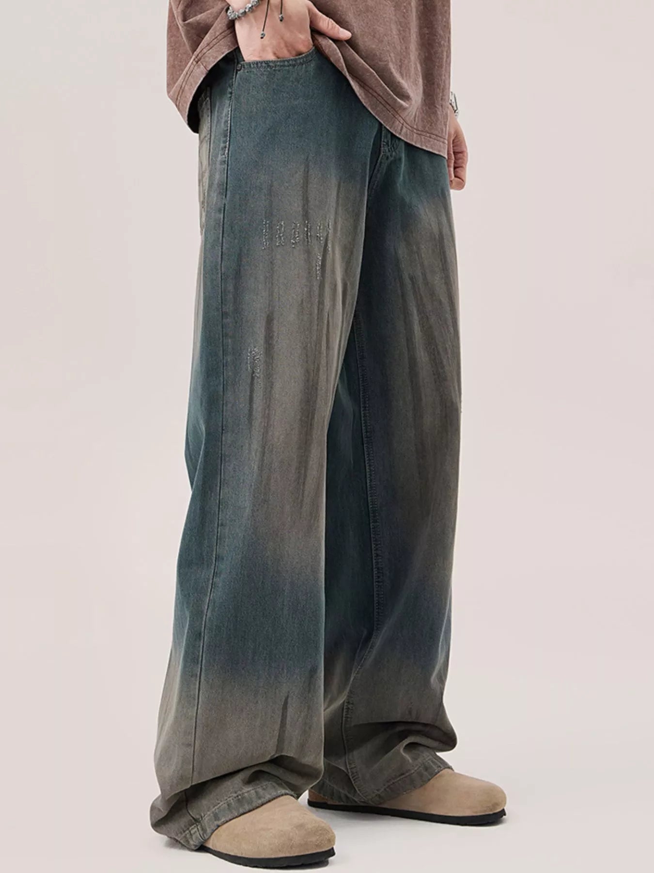 Men's Gradient Wash Wide Leg Jeans