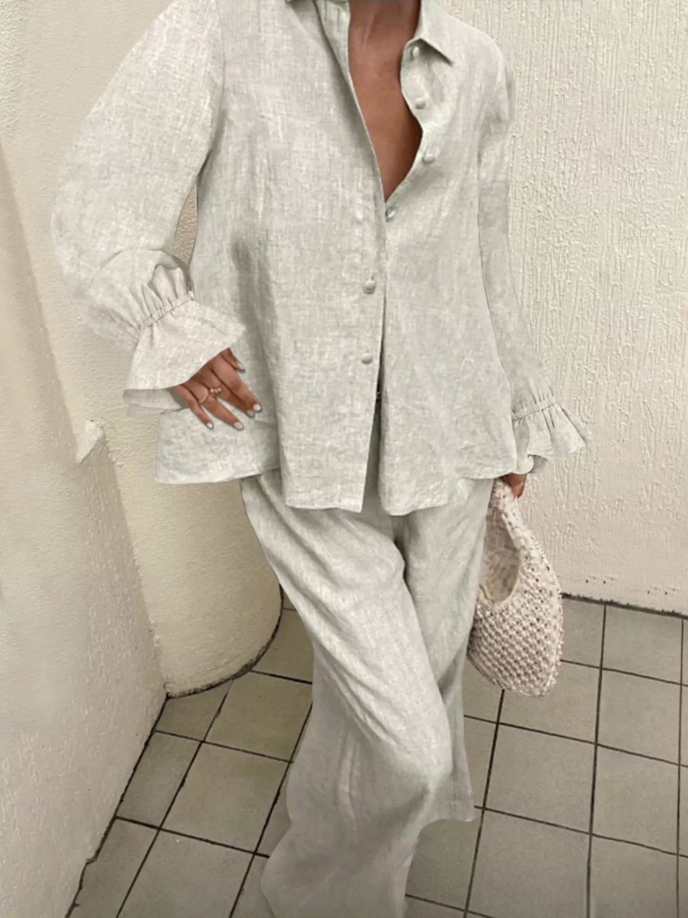 Ruffle Sleeve Shirt and Pants Set