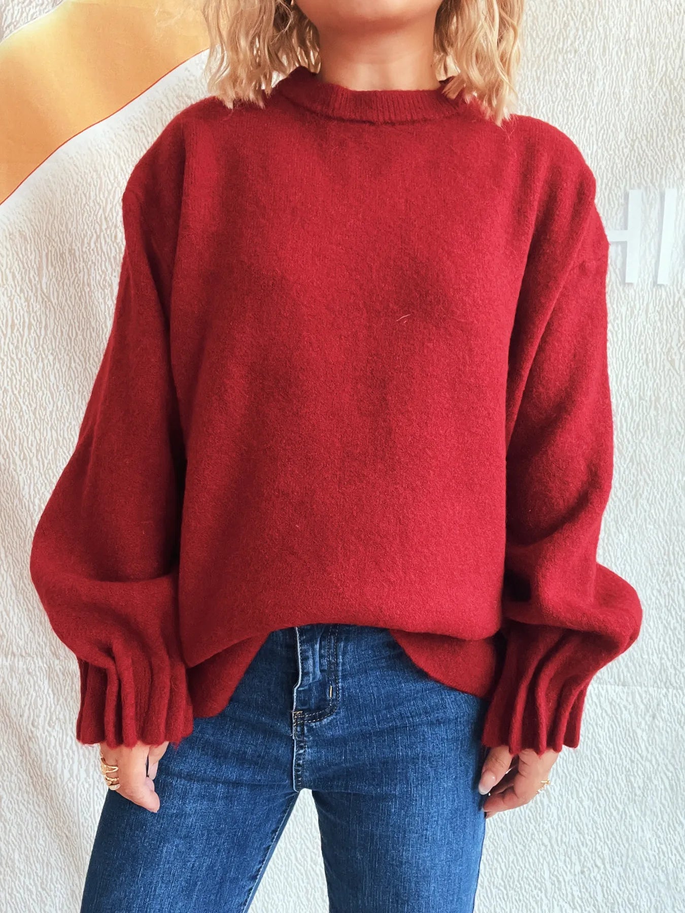 Round Neck Dropped Shoulder Sweater
