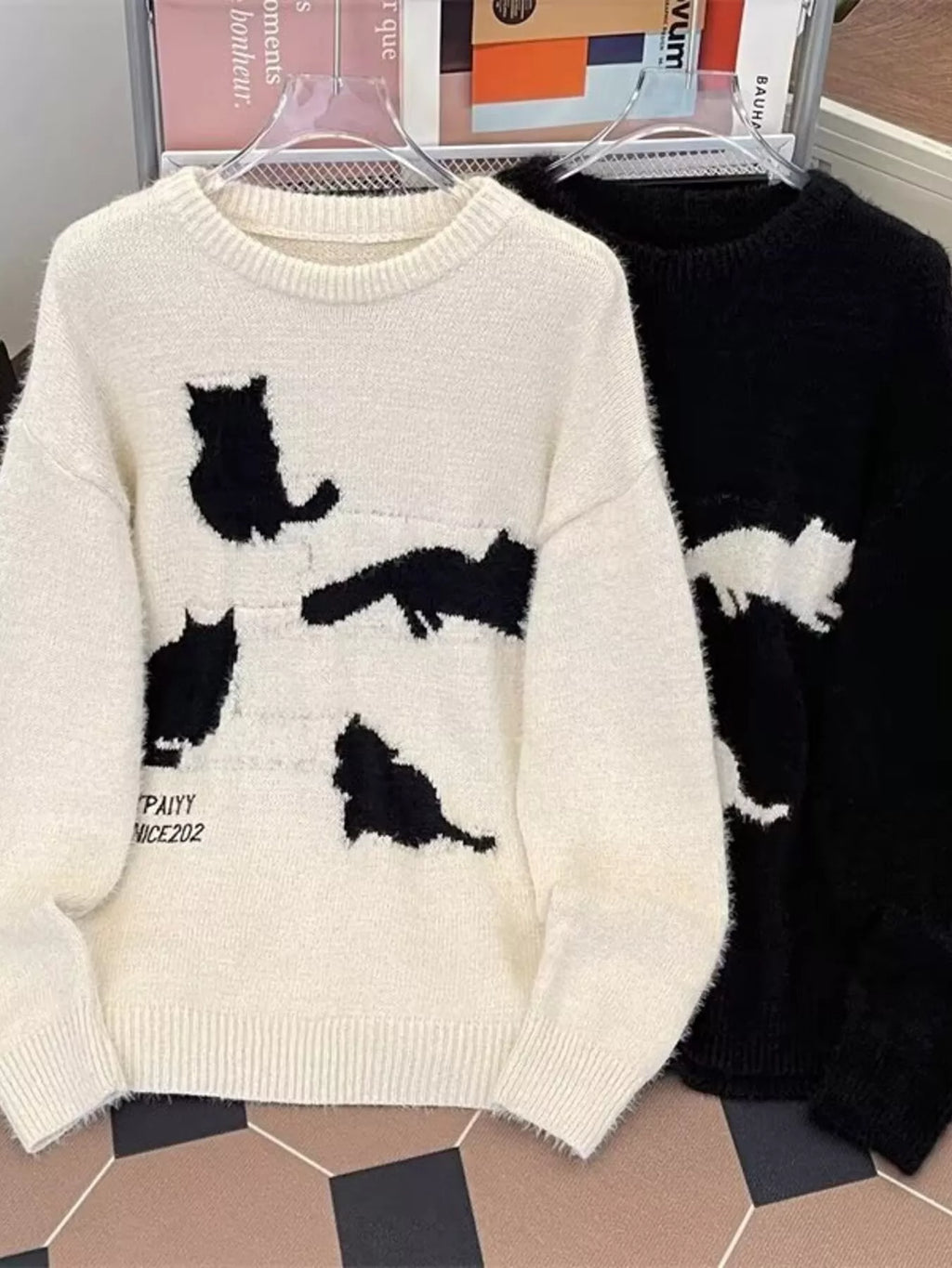 Men's Plus Size Cute Cat Pattern Knitted Pullover