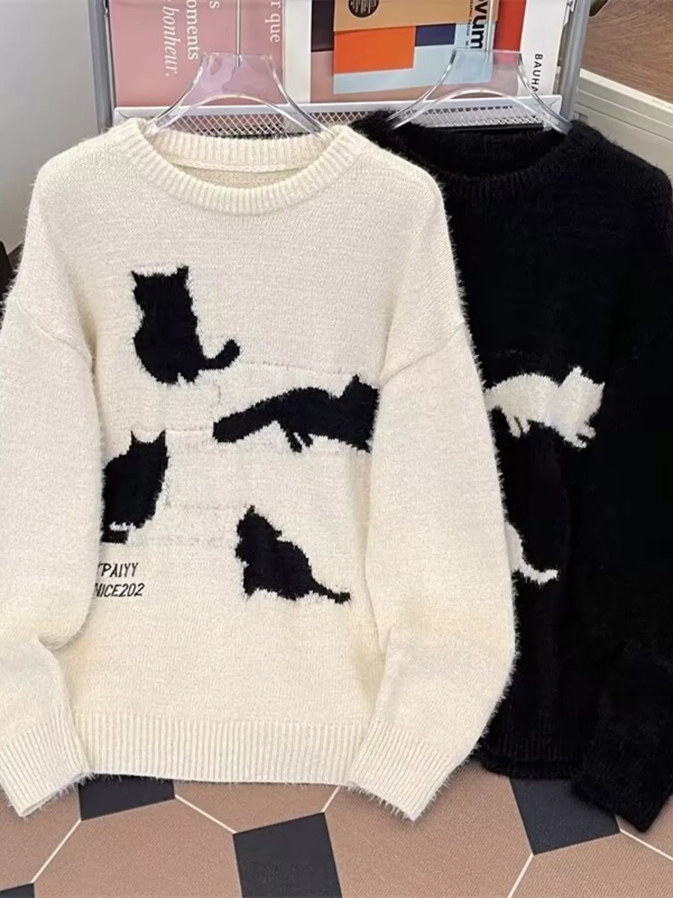 Men's Plus Size Cute Cat Pattern Knitted Pullover