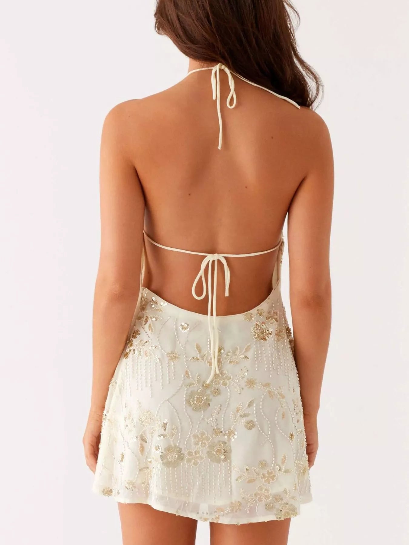 Sequin Beaded Halter Neck Dress