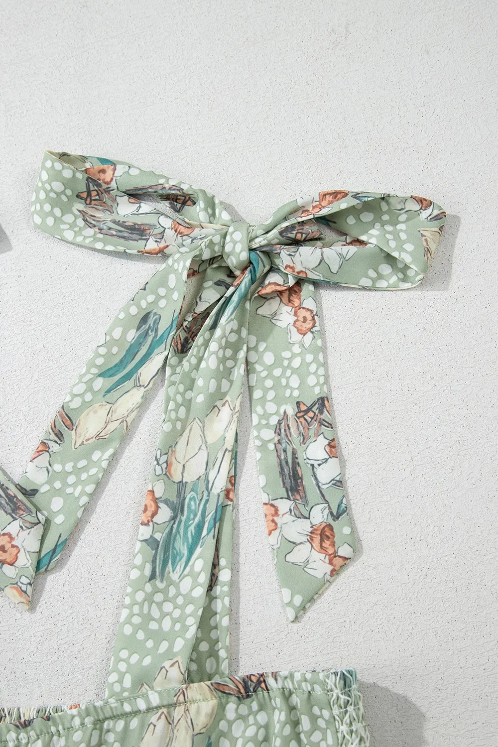 Smocked Printed Tie Shoulder Mini Cami Dress