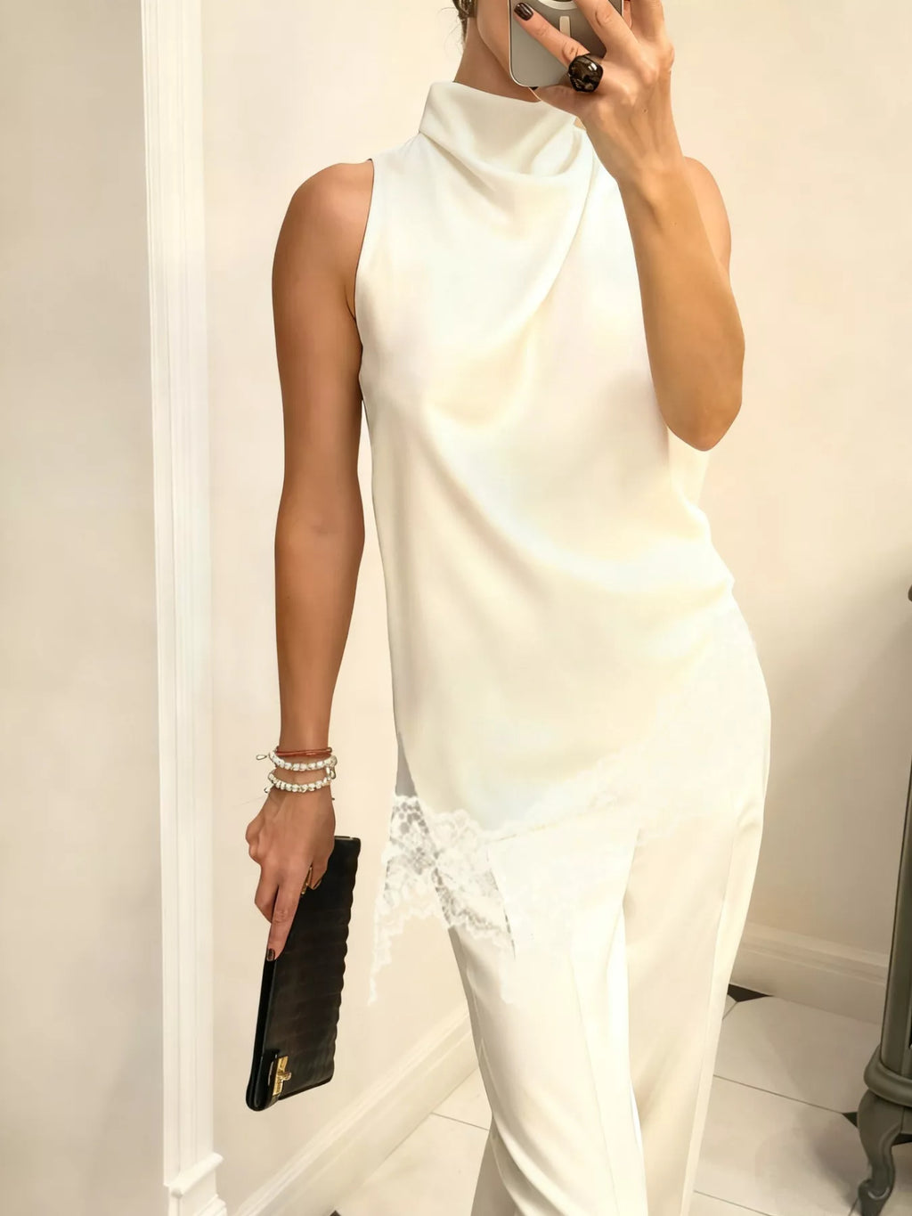 High Neck Lace Trim Cami