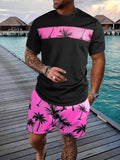 Men's Full Size Tropical Palm Tree Tee and Shorts Set Plus Size