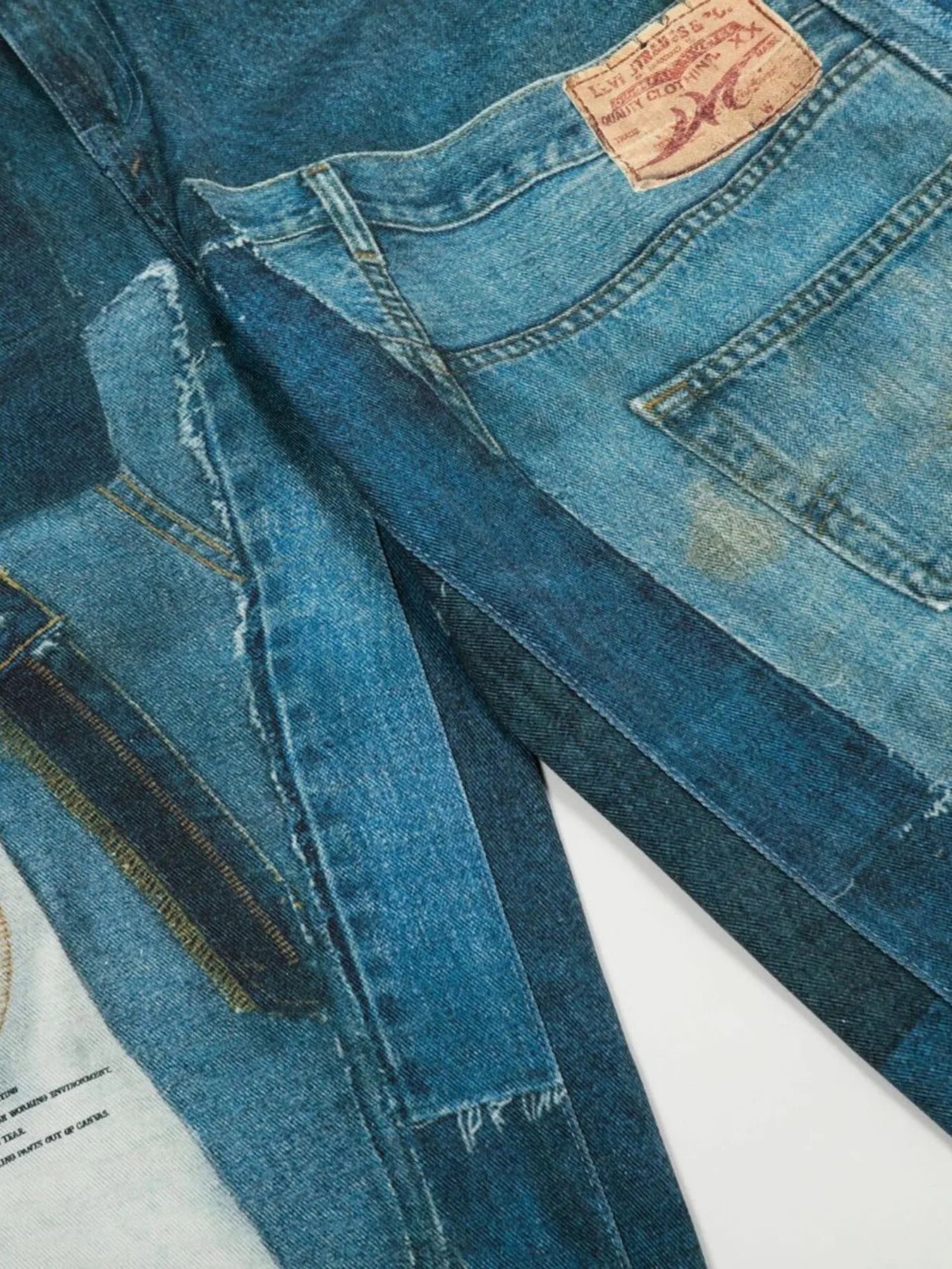 Men's Washed Patchwork Wide Leg Curved Jeans