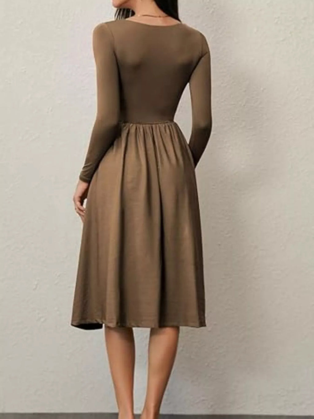 Square Neck Long Sleeve Midi Dress