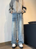 Men's Full Size Vintage Wash Wide Leg Jeans Plus Size