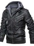 Men's Full Size Vintage Hooded Leather Jacket Plus Size