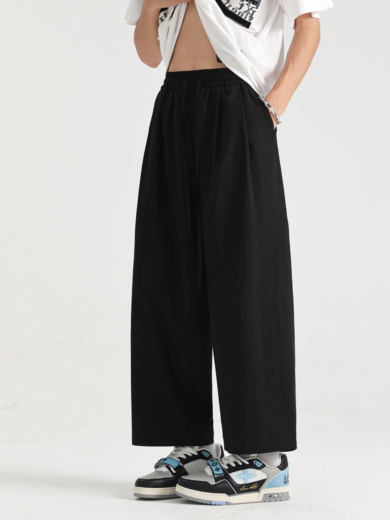 Men's Plus Size Drawstring Wide Leg Pants