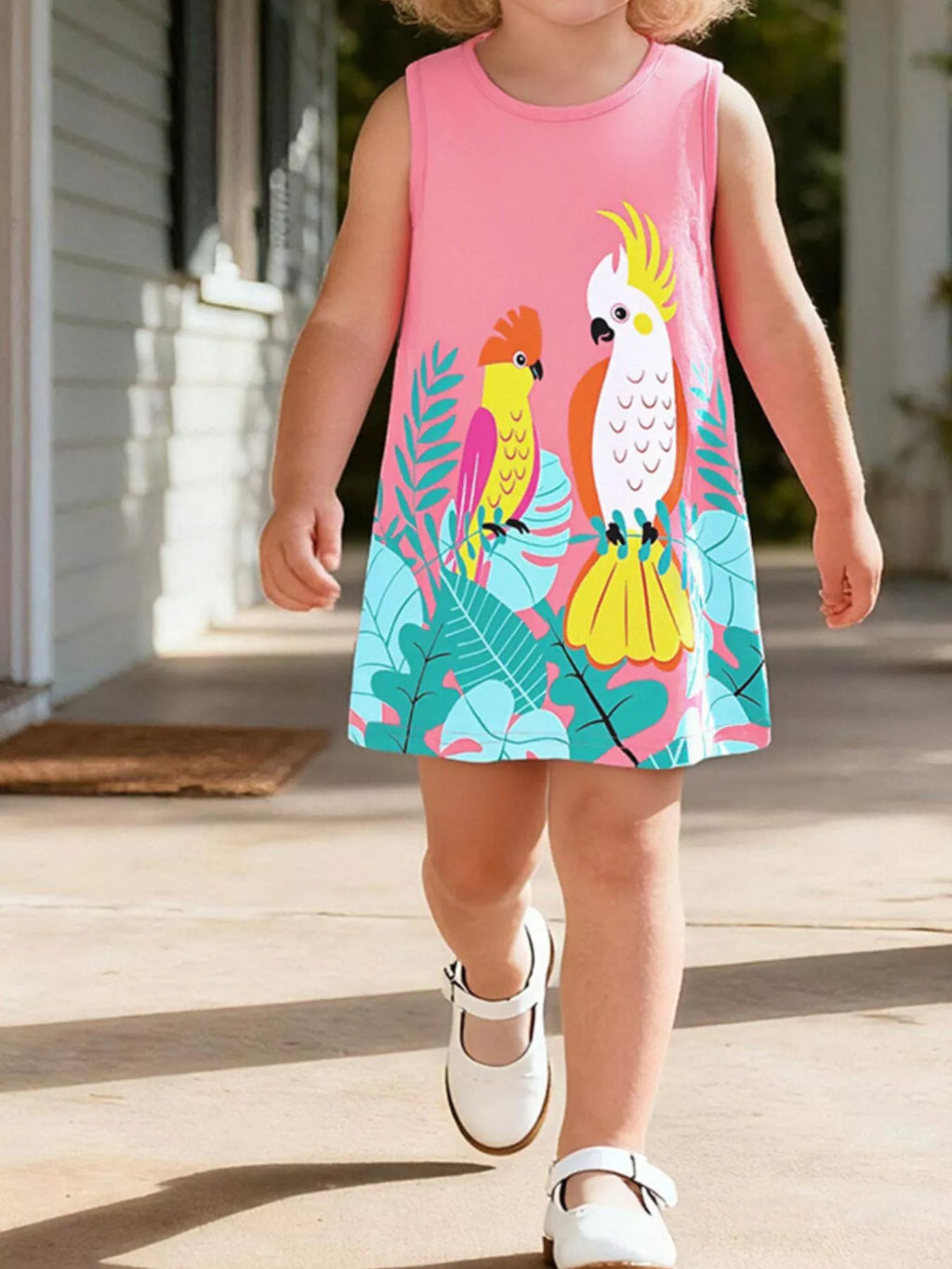 Children's Tropical Parrot Print Sleeveless Dress