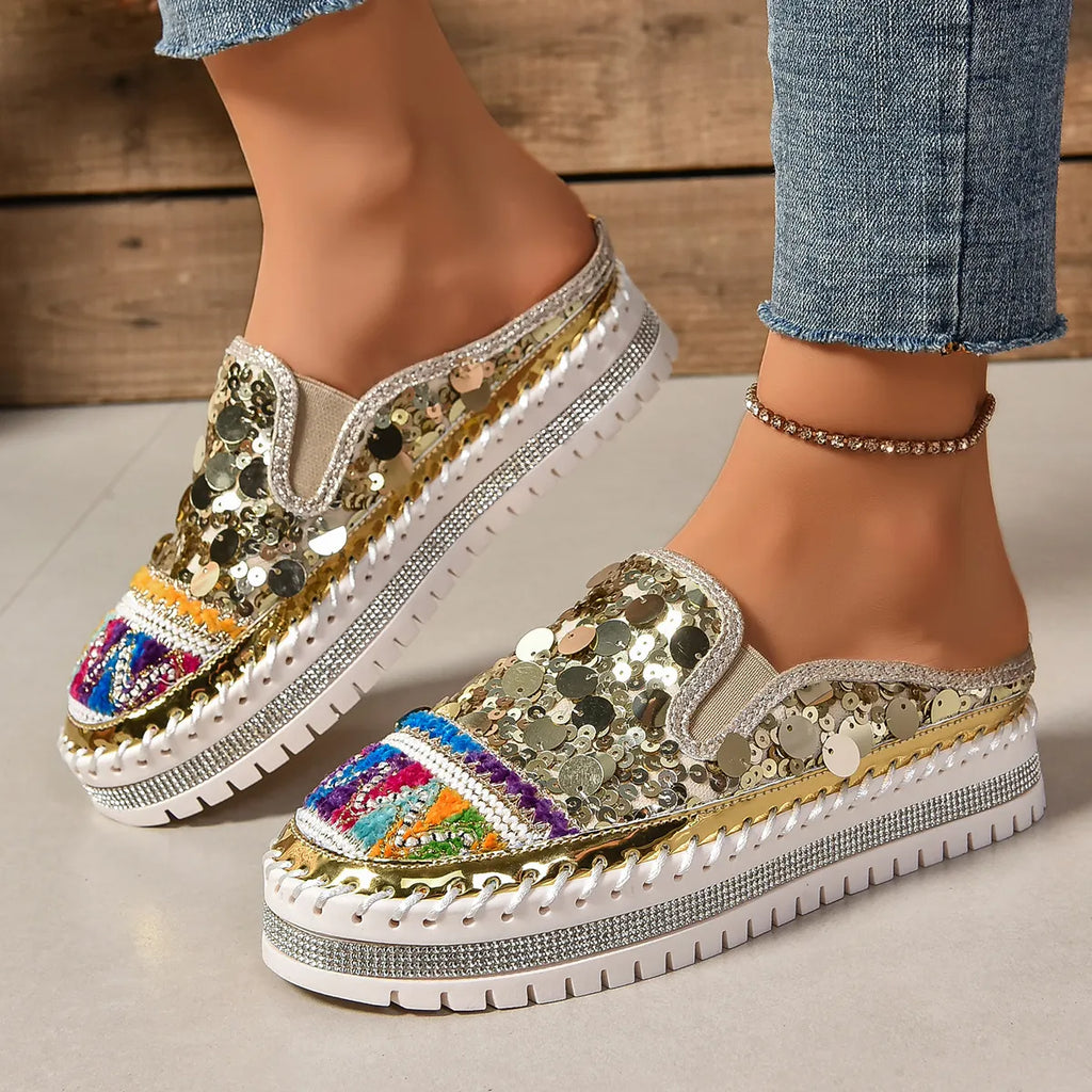 Sequin Round Toe Platform Loafers
