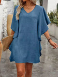 Flowy Sleeve V-Neck Casual Mini Dress