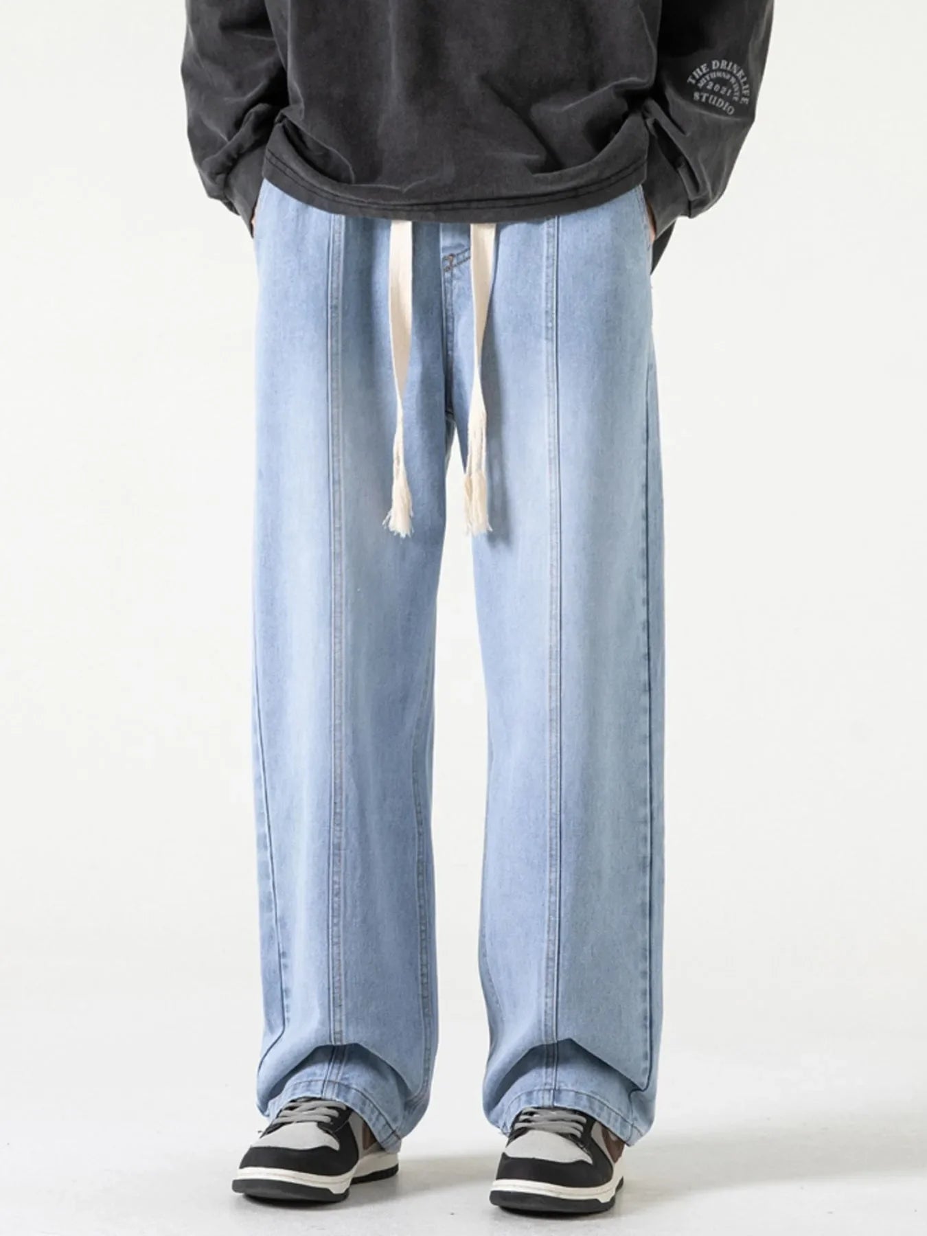 Men's Full Size Drawstring Wide Leg Jeans Plus Size