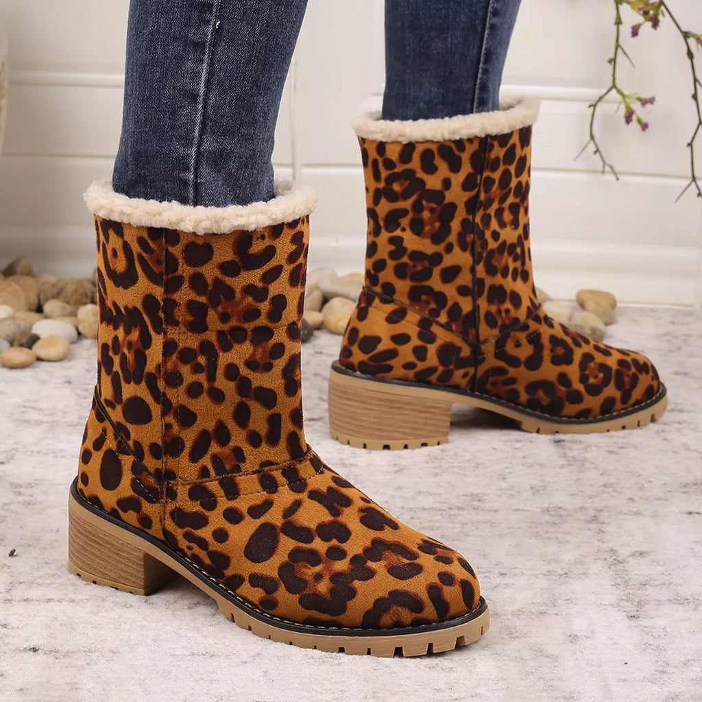Leopard Print Plush Lined Boots