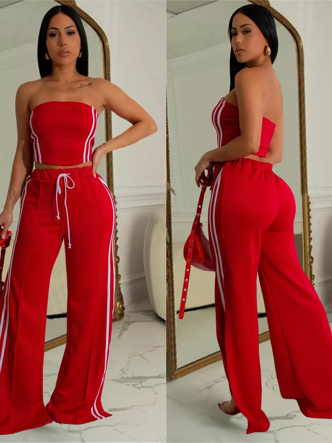 Sleeveless Tube Top and Wide Leg Pants Set