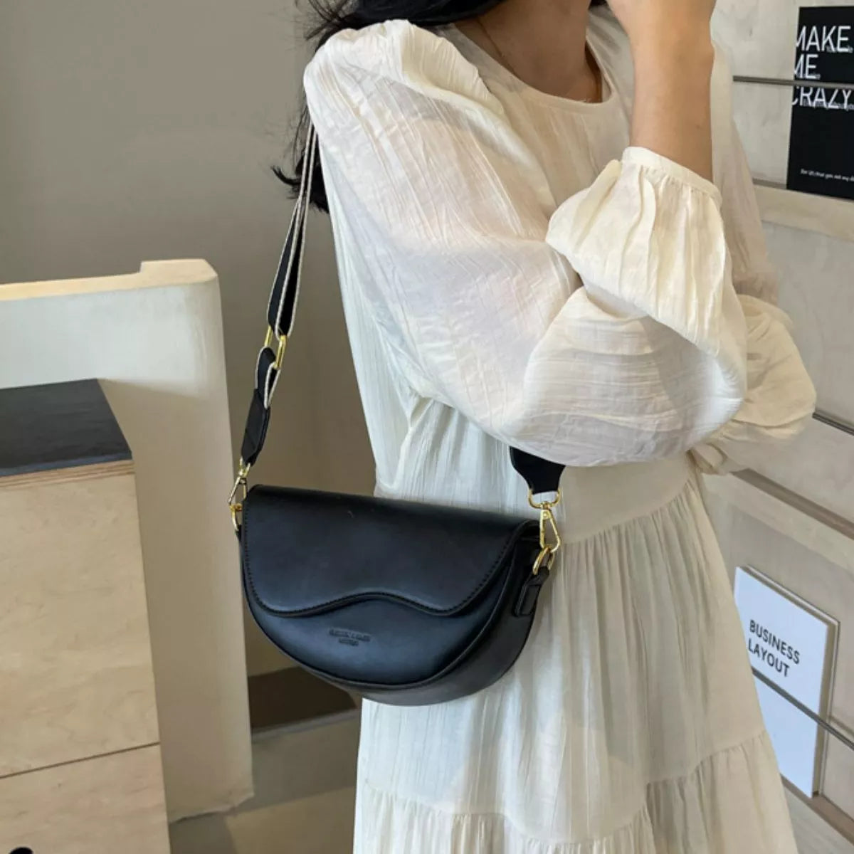 Leather Crescent Crossbody Bag