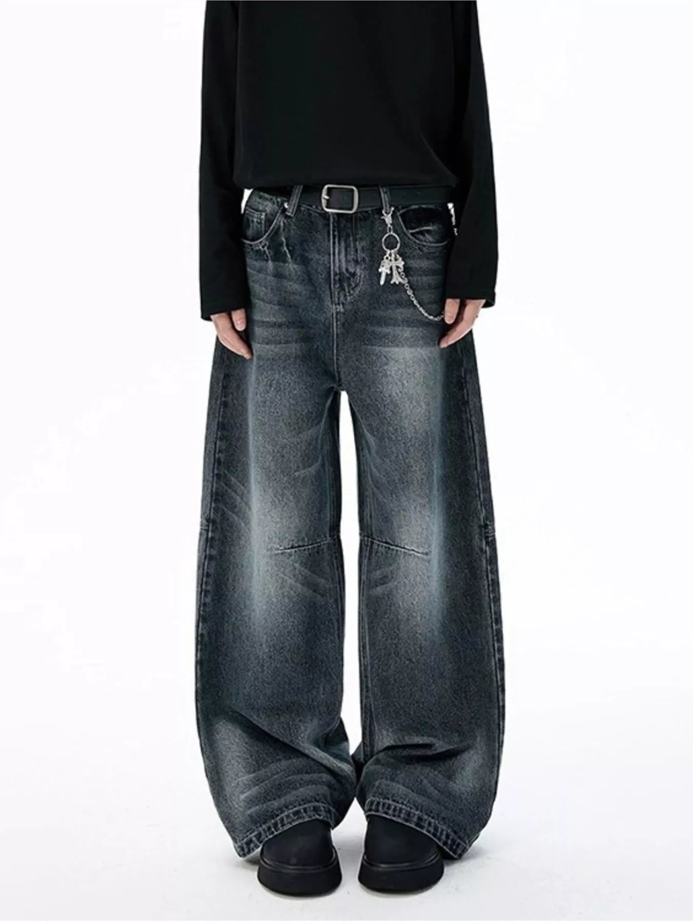 Men's Full Size Washed Wide Leg Jeans Plus Size