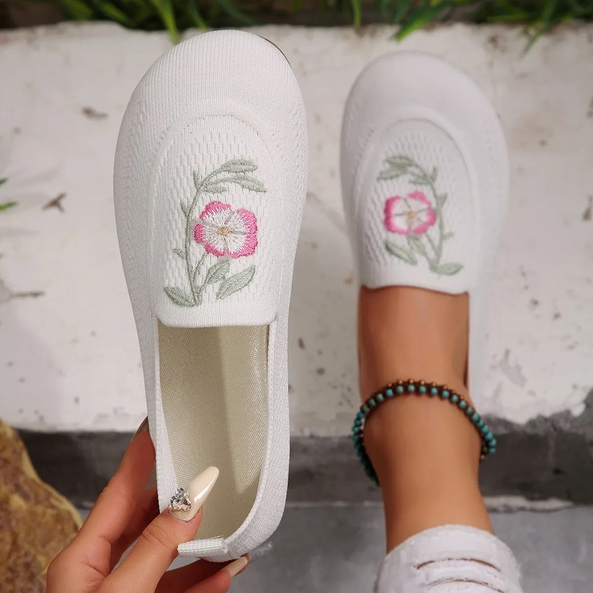 Embroidered Mesh Slip-Ons