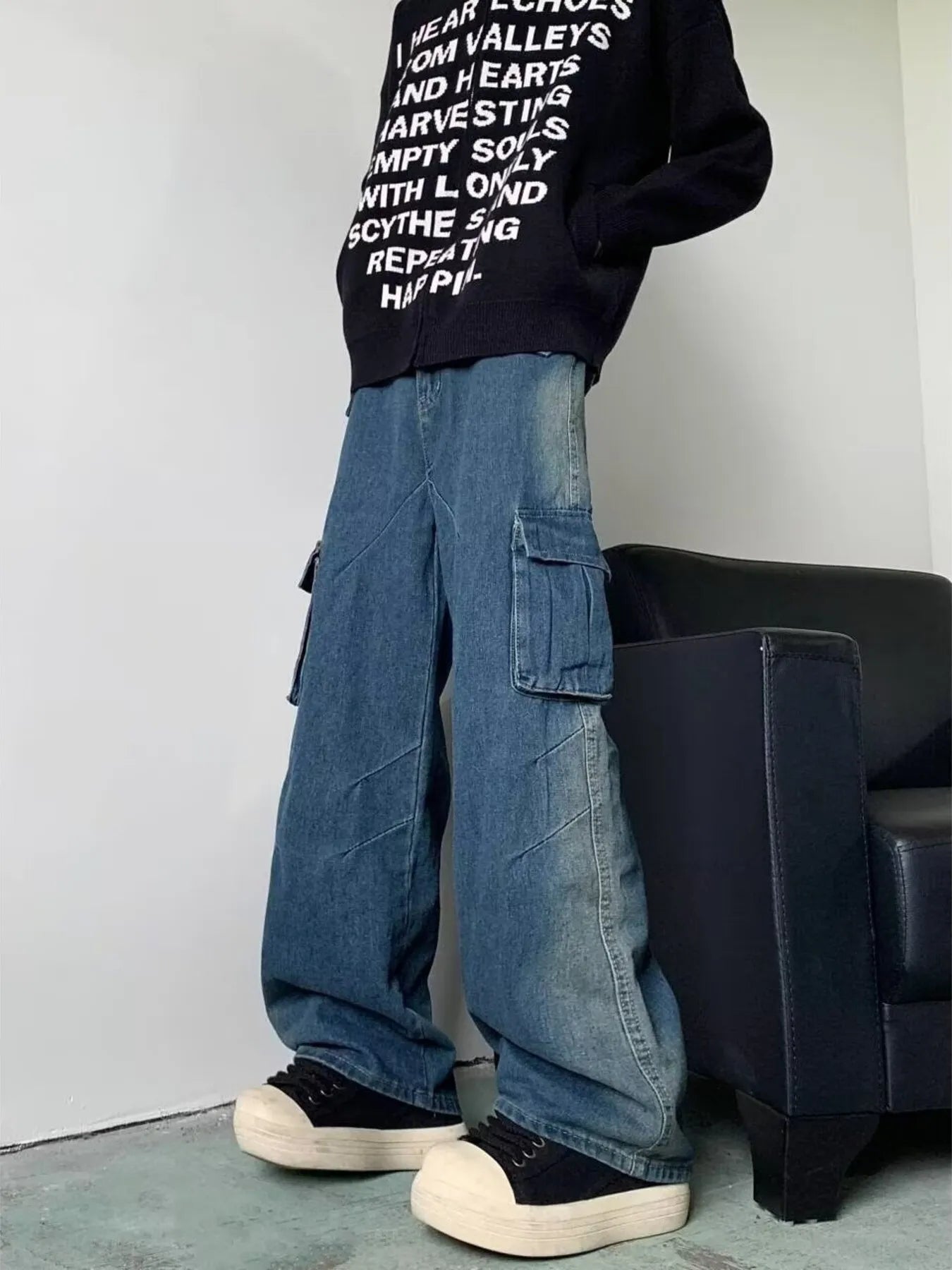 Men's Full Size Cargo Wide Leg Baggy Jeans Plus Size