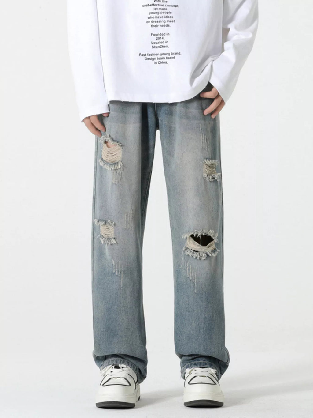 Men's Full Size Distressed Wide Leg Jeans Plus Size