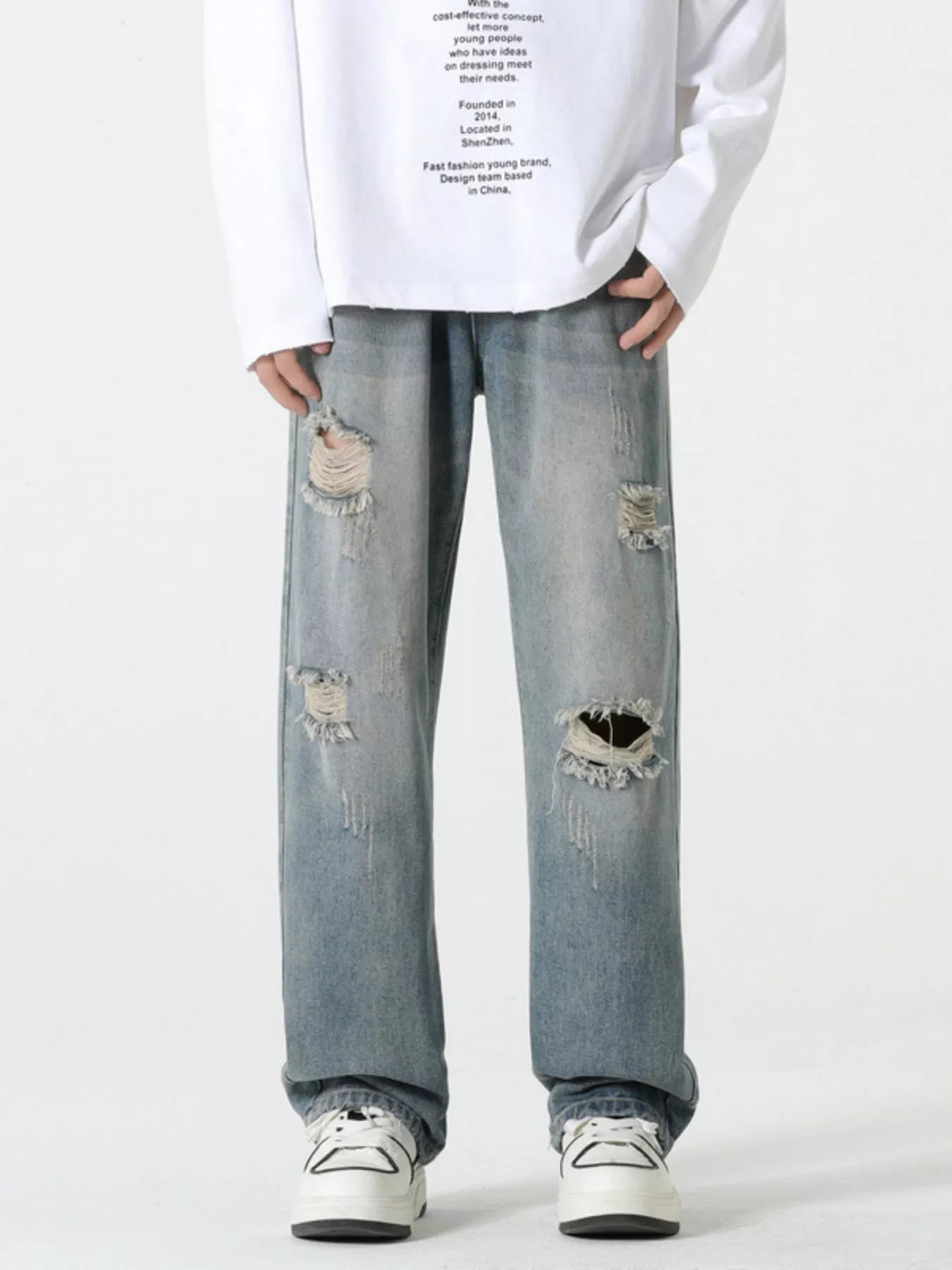 Men's Full Size Distressed Wide Leg Jeans Plus Size